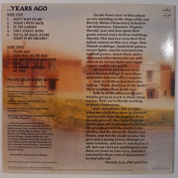 Statler Brothers, The : Years Ago (LP,Album,Stereo)