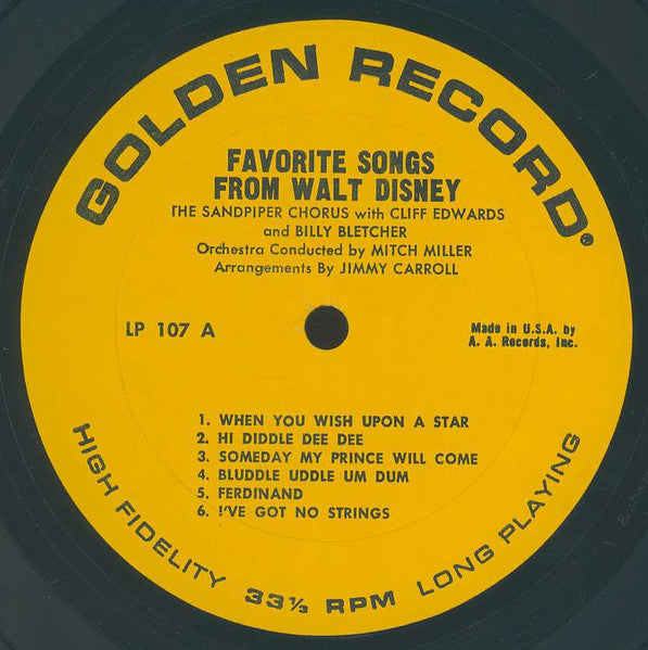 Sandpiper Chorus, The, Mitch Miller : Favorite Songs From Walt Disney Motion Picture Hits (LP,Album)