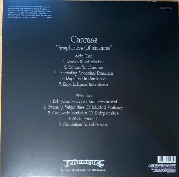 Carcass : Symphonies Of Sickness (LP,Album,Reissue,Remastered,Repress)