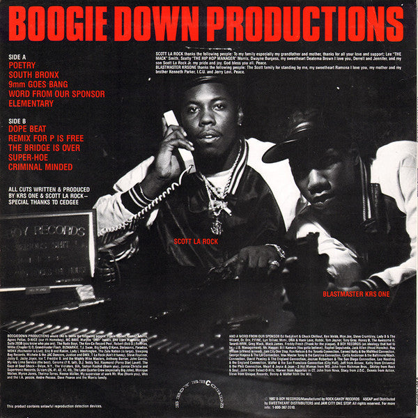 Boogie Down Productions : Criminal Minded (LP,Album,Misprint,Stereo)