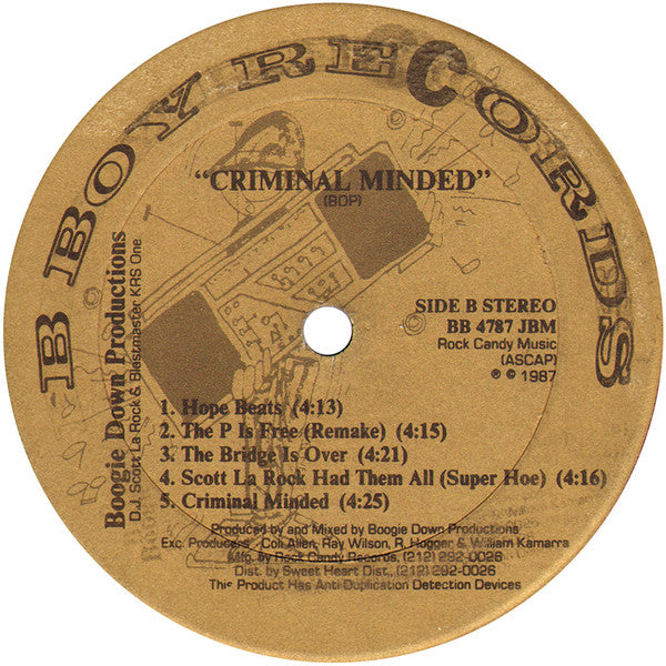 Boogie Down Productions : Criminal Minded (LP,Album,Misprint,Stereo)
