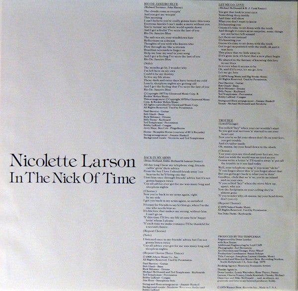 Nicolette Larson : In The Nick Of Time (LP,Album)