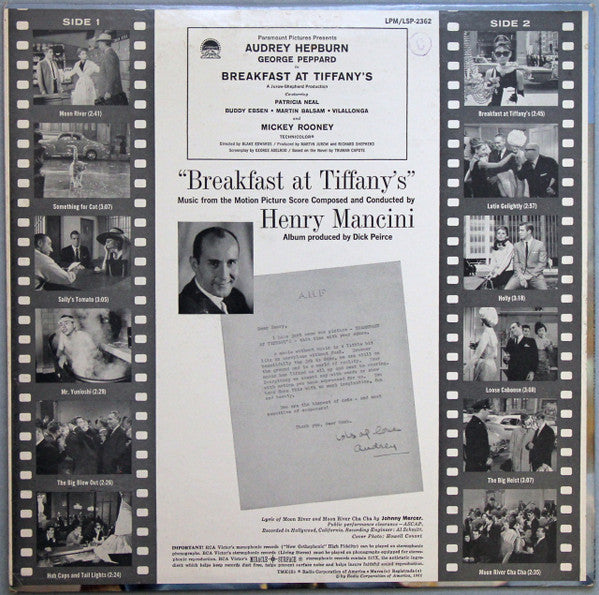 Henry Mancini : Breakfast At Tiffany's (Music From The Motion Picture Score) (LP,Album,Mono)