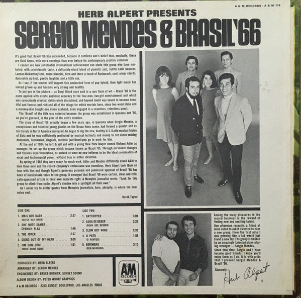 Sérgio Mendes & Brasil '66 : Herb Alpert Presents Sergio Mendes & Brasil '66 (LP,Album,Mono)