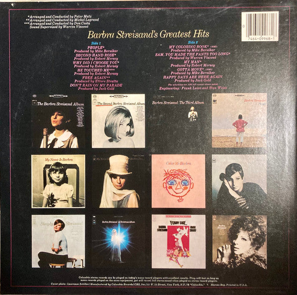 Barbra Streisand : Barbra Streisand's Greatest Hits (LP,Compilation,Reissue,Stereo)