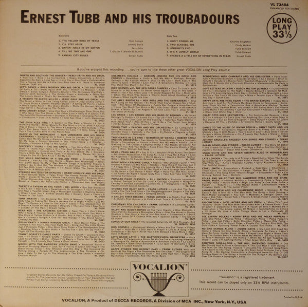 Ernest Tubb And His Texas Troubadours : Ernest Tubb And His Texas Troubadours (LP,Stereo)