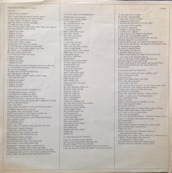 Mac Davis : I Believe In Music (LP)