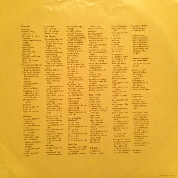 Lindsey Buckingham : Go Insane (LP,Album,Stereo)