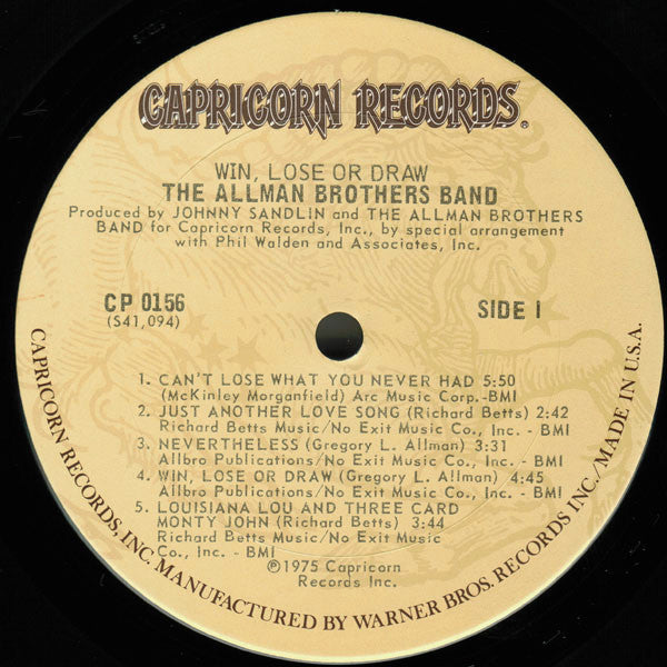 Allman Brothers Band, The : Win, Lose Or Draw (LP,Album,Stereo)