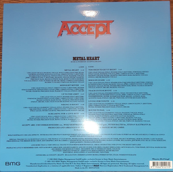 Accept : Metal Heart (LP,Album,Reissue)
