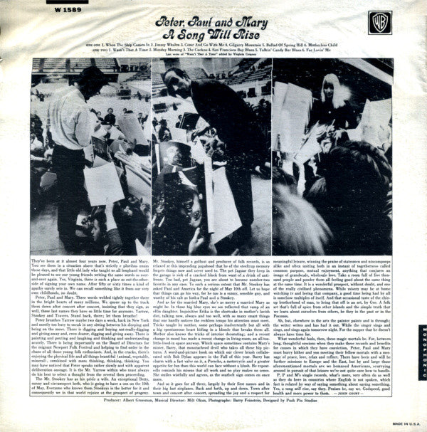 Peter, Paul & Mary : A Song Will Rise (LP,Album,Repress,Mono)