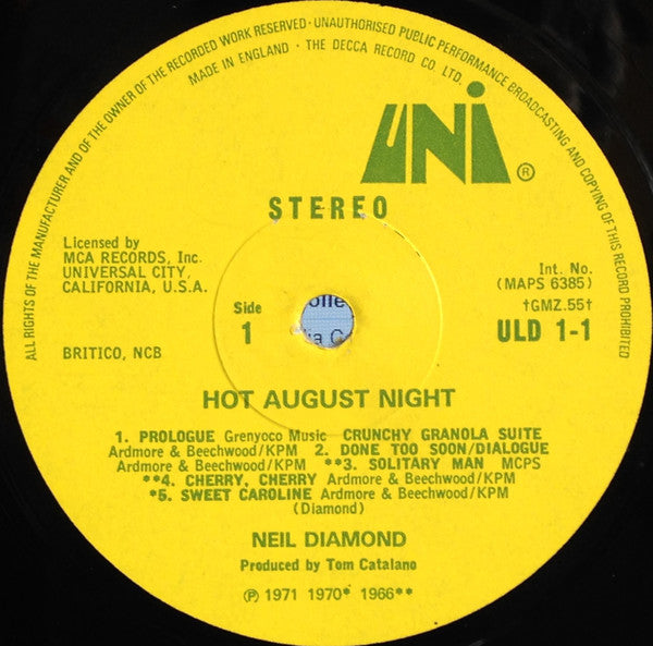 Neil Diamond : Hot August Night (LP,Album)