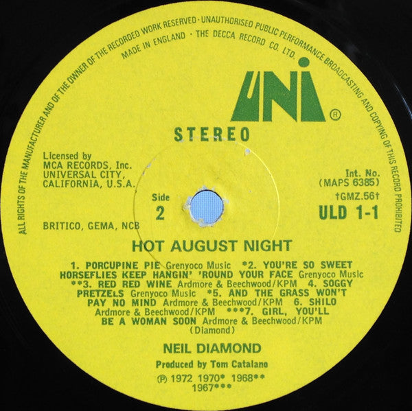 Neil Diamond : Hot August Night (LP,Album)