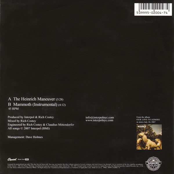 Interpol : The Heinrich Maneuver (7",Promo,45 RPM)