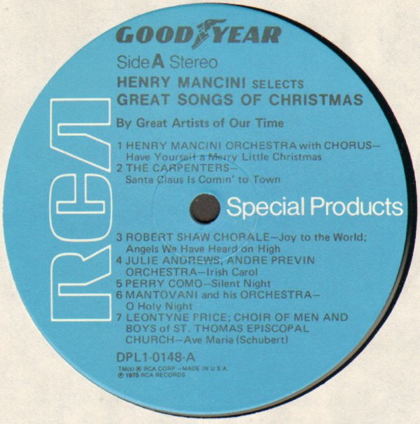 Various : Henry Mancini Selects Great Songs Of Christmas By Great Artists Of Our Time (LP,Compilation,Limited Edition,Stereo)