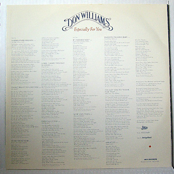 Don Williams (2) : Especially For You (LP,Album)