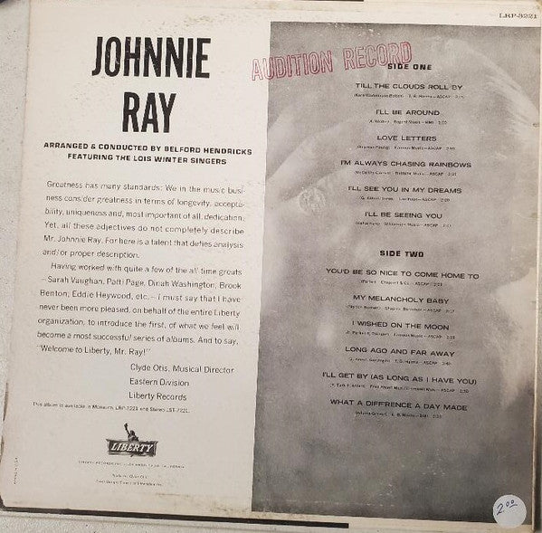 Johnnie Ray : Johnnie Ray (LP,Album,Promo,Mono)