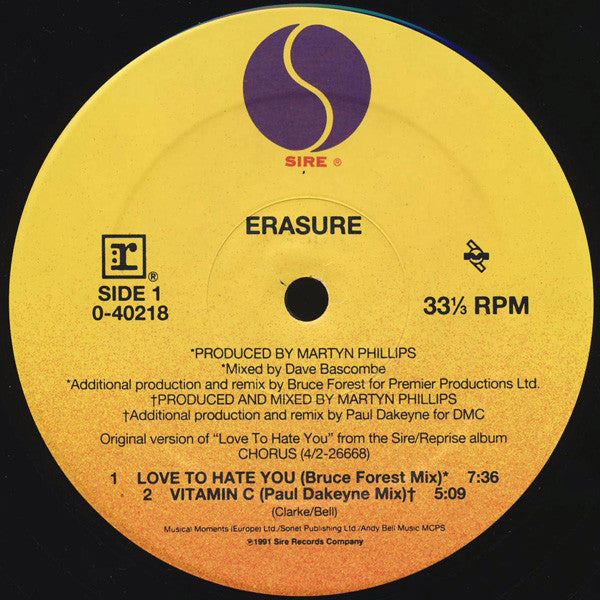 Erasure : Love To Hate You (12",33 ⅓ RPM,Maxi-Single)