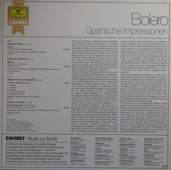 Various : Bolero (Spanische Impressionen) (LP,Compilation,Stereo)