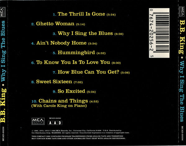 B.B. King : Why I Sing The Blues (Compilation,Reissue,Stereo)