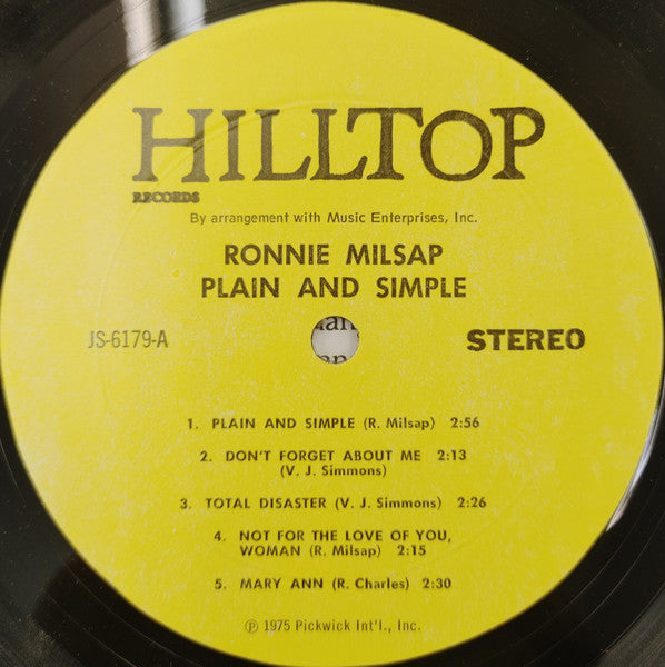 Ronnie Milsap : Plain And Simple (LP,Stereo)
