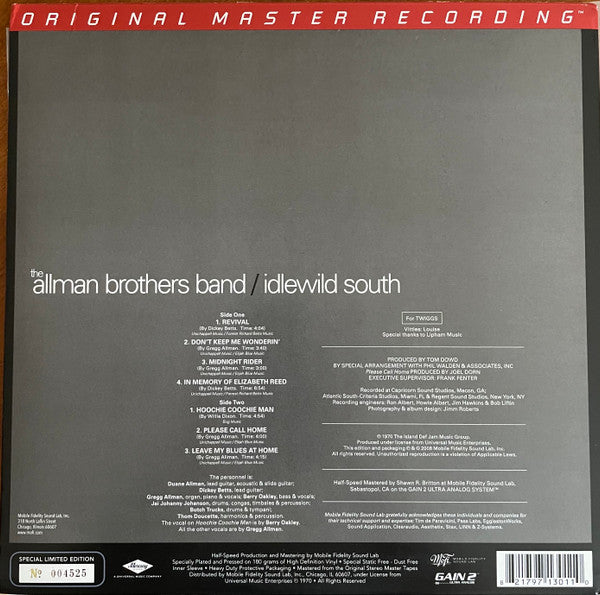 Allman Brothers Band, The : Idlewild South (LP,Album,Limited Edition,Numbered,Reissue,Remastered)