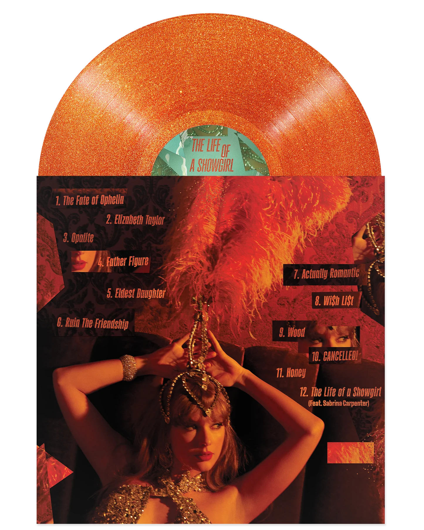 TAYLOR SWIFT THE LIFE OF A SHOWGIRL: SWEAT AND VANILLA PERFUME PORTOFINO ORANGE GLITTER VINYL