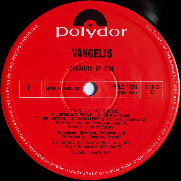 Vangelis : Chariots Of Fire (LP,Album,Limited Edition)