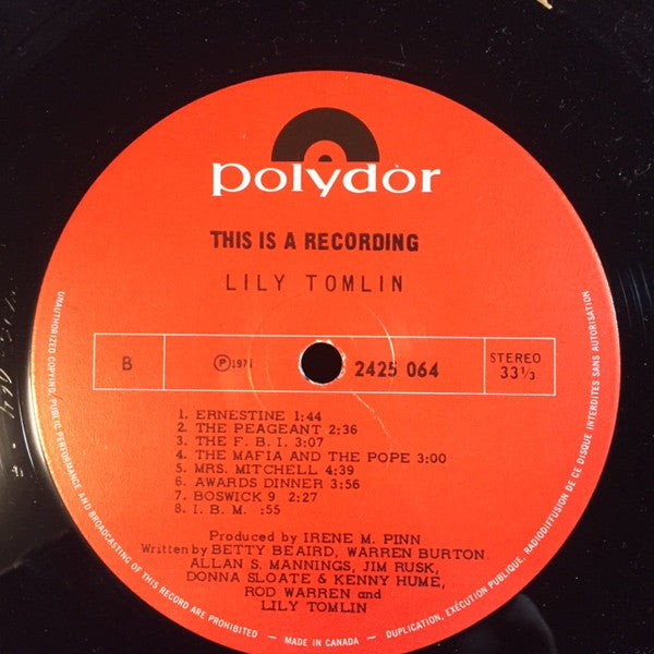 Lily Tomlin : This Is A Recording (LP,Album)
