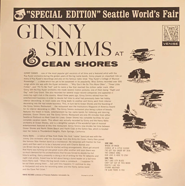 Ginny Simms : Ginny Simms At Ocean Shores (LP,Album,Stereo)