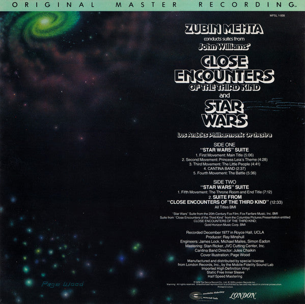 Zubin Mehta Conducts Los Angeles Philharmonic Orchestra : Suites From Star Wars And Close Encounters Of The Third Kind (LP,Album,Limited Edition,Remastered)