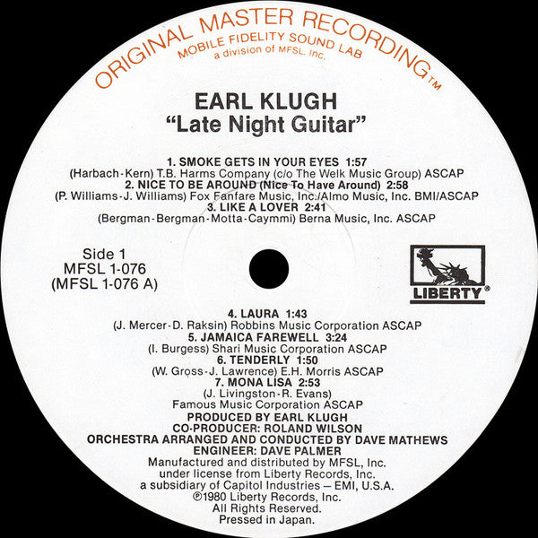 Earl Klugh : Late Night Guitar (LP,Album,Limited Edition,Reissue,Remastered,Stereo)