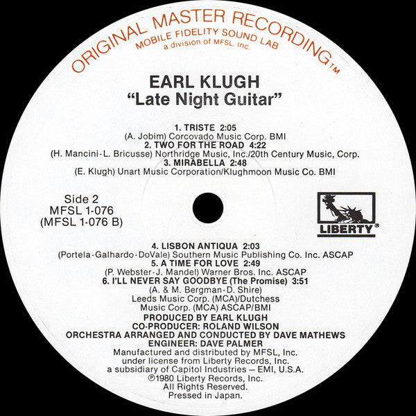 Earl Klugh : Late Night Guitar (LP,Album,Limited Edition,Reissue,Remastered,Stereo)