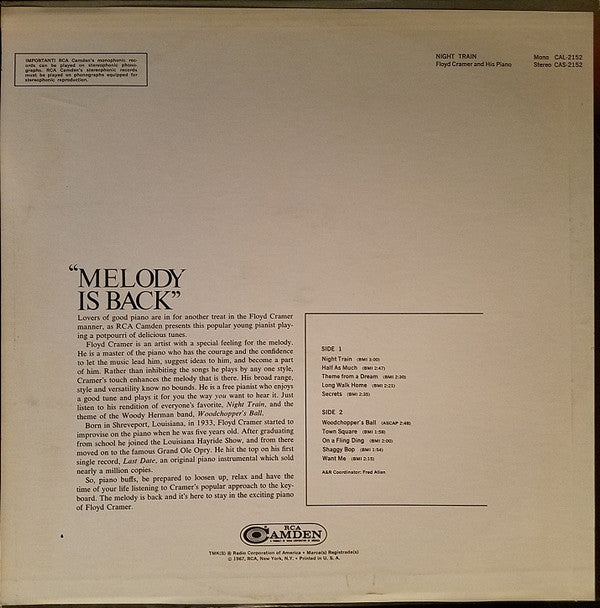Floyd Cramer : Night Train (LP,Album,Reissue)