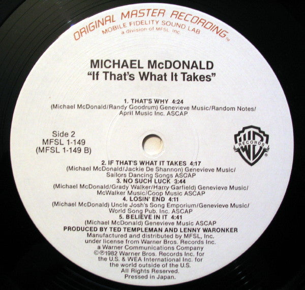 Michael McDonald : If That's What It Takes (LP,Album,Limited Edition,Reissue,Remastered,Stereo)