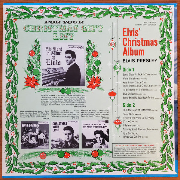 Elvis Presley : Elvis' Christmas Album (LP,Album,Mono,Reissue)