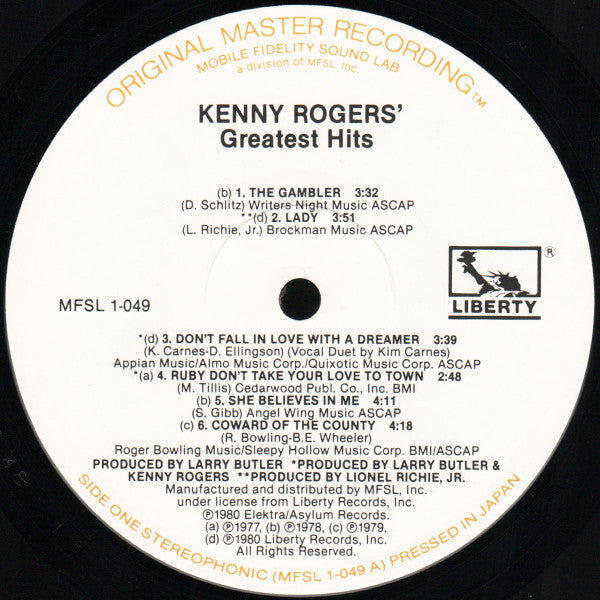 Kenny Rogers : Greatest Hits (LP,Compilation,Limited Edition,Reissue,Remastered)