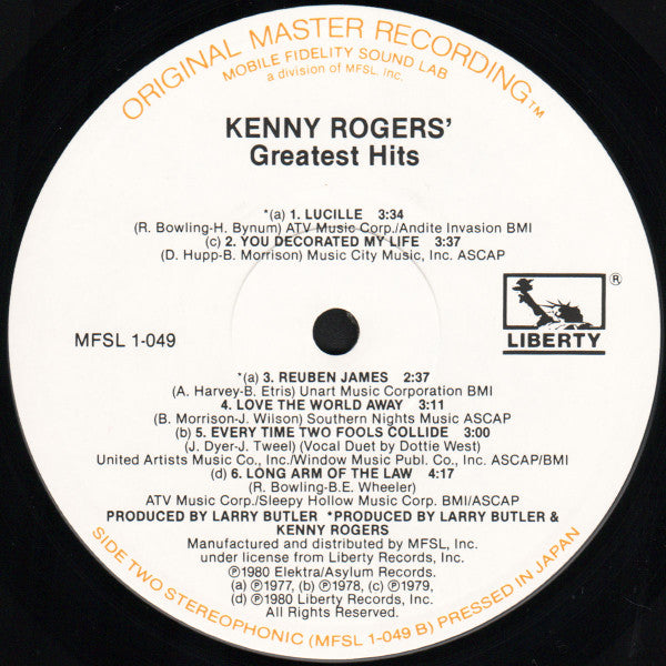 Kenny Rogers : Greatest Hits (LP,Compilation,Limited Edition,Reissue,Remastered)