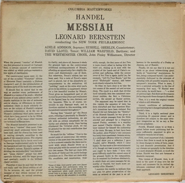 Georg Friedrich Händel, Leonard Bernstein, New York Philharmonic Orchestra, The : Messiah (LP,Mono)