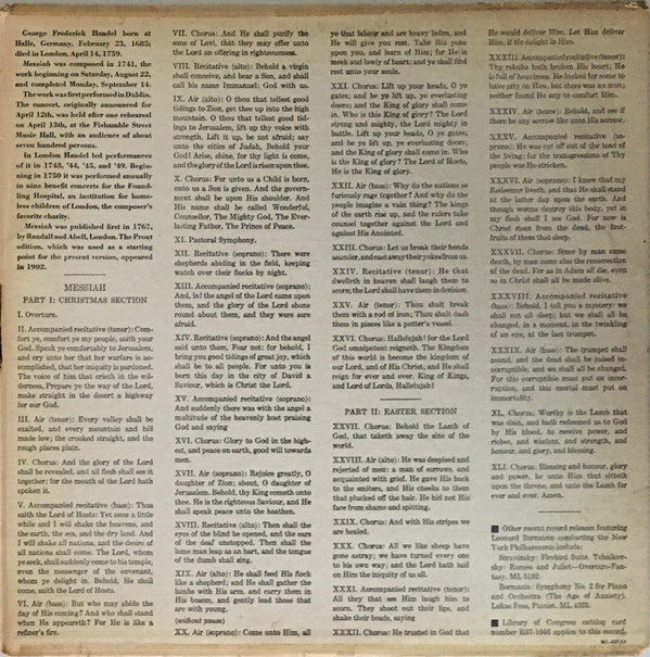 Georg Friedrich Händel, Leonard Bernstein, New York Philharmonic Orchestra, The : Messiah (LP,Mono)
