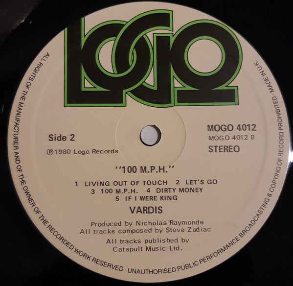 Vardis : 100 M.P.H. (LP,Album,Stereo)