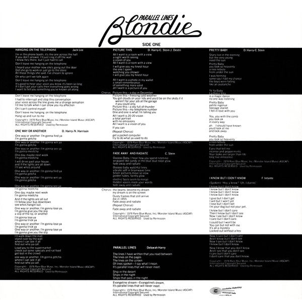 Blondie : Parallel Lines (LP,Album,Reissue,Remastered,Stereo)