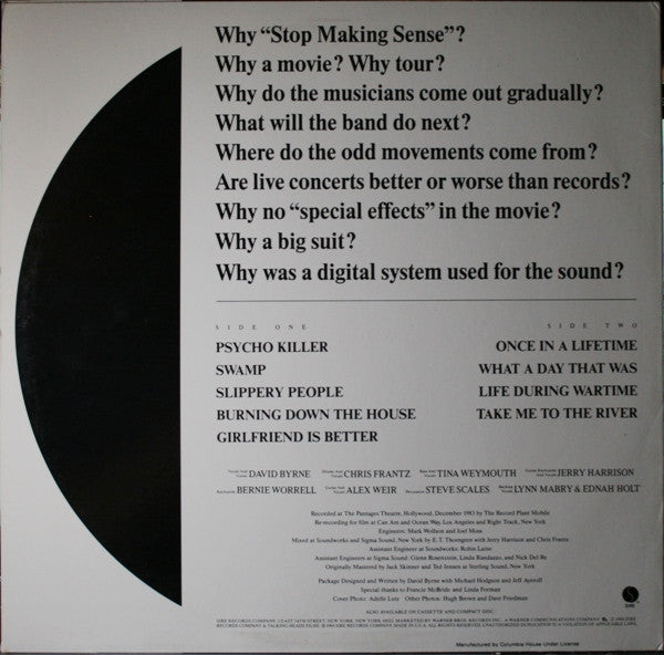 Talking Heads : Stop Making Sense (LP,Album,Club Edition,Stereo)