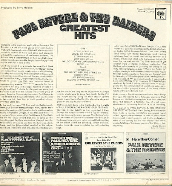 Paul Revere & The Raiders : Paul Revere & The Raiders' Greatest Hits (LP,Stereo,Compilation)