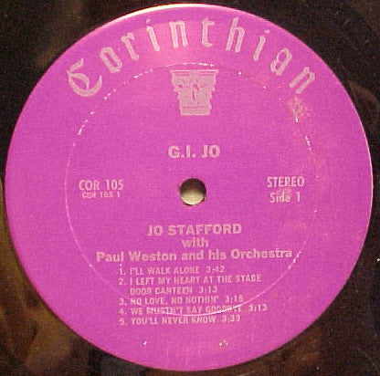 Jo Stafford With Paul Weston And His Orchestra : G. I. Jo (LP,Album,Compilation)