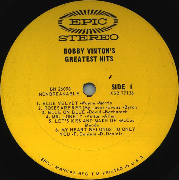 Bobby Vinton : Bobby Vinton's Greatest Hits (LP,Compilation,Repress,Stereo)
