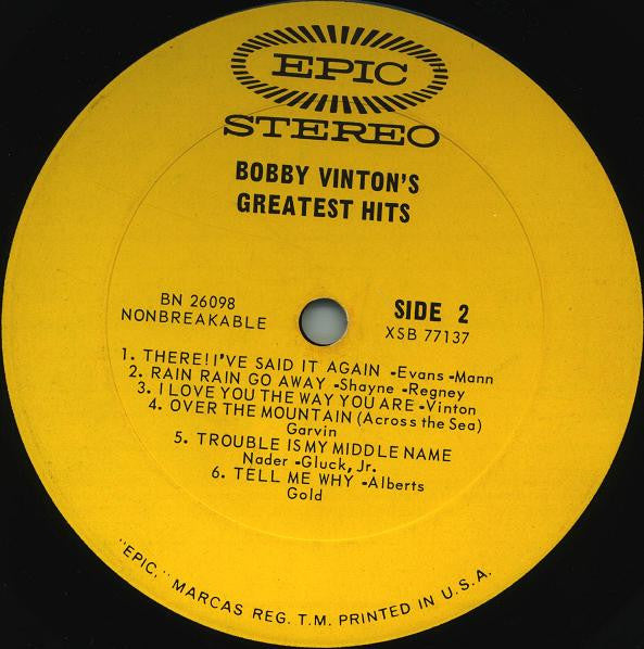 Bobby Vinton : Bobby Vinton's Greatest Hits (LP,Compilation,Repress,Stereo)