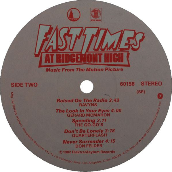 Various : Fast Times At Ridgemont High • Music From The Motion Picture (LP,Album,Compilation,Stereo)