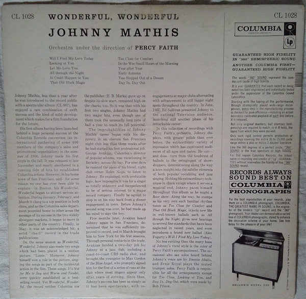 Johnny Mathis : Wonderful! Wonderful! (LP,Album,Mono)