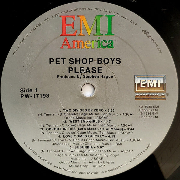 Pet Shop Boys : Please (LP,Album,Stereo)